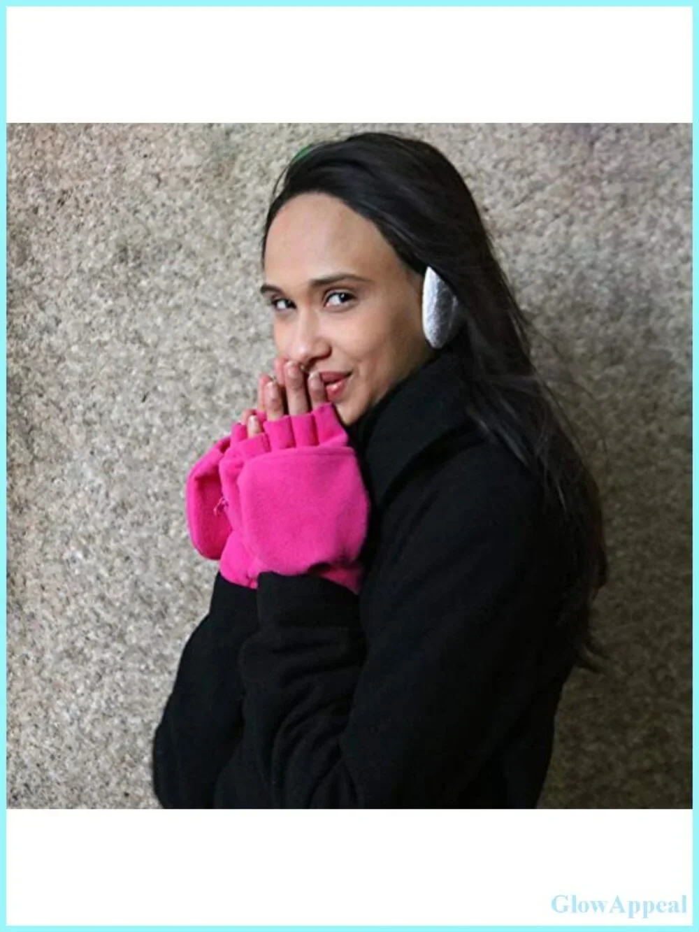Fingerless Gloves With Zipper Phone Pocket & Removable Hood